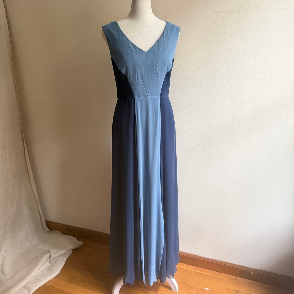 Reiss Colorblock Chiffon Maxi Dress Crisscross Back Blue Size 6 Excellent - Picture 1 of 9